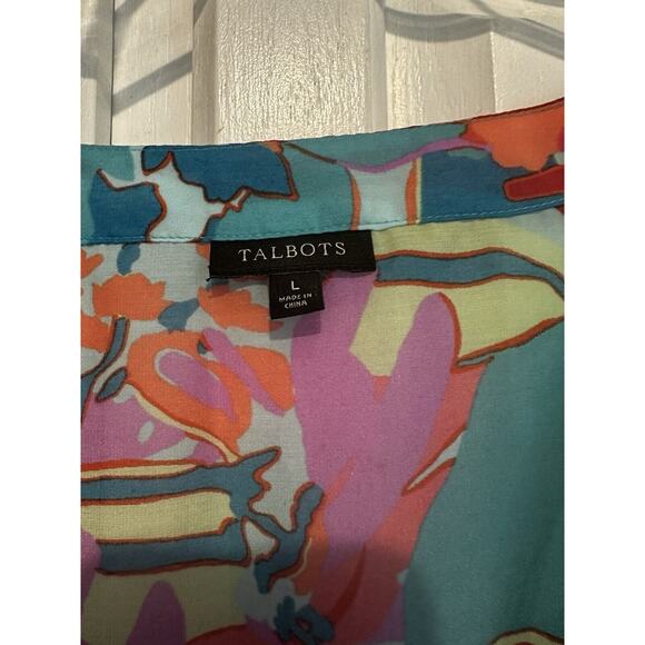 Talbots Kaftan Beach Swim CoverUp Dress Large Sheer Tropical Floral Ocean Maxi - Picture 5 of 11